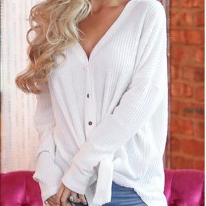 BRAND NEW! White knotted waffle cardigan!